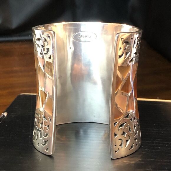 LOIS HILL Tall Sterling Silver Abalone Mosaic Inlay Cuff Bracelet - Picture 3 of 17